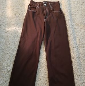 Retro white thread stitching pants